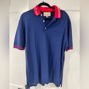 Gucci Men's Polo Shirt in Navy with Red Trim